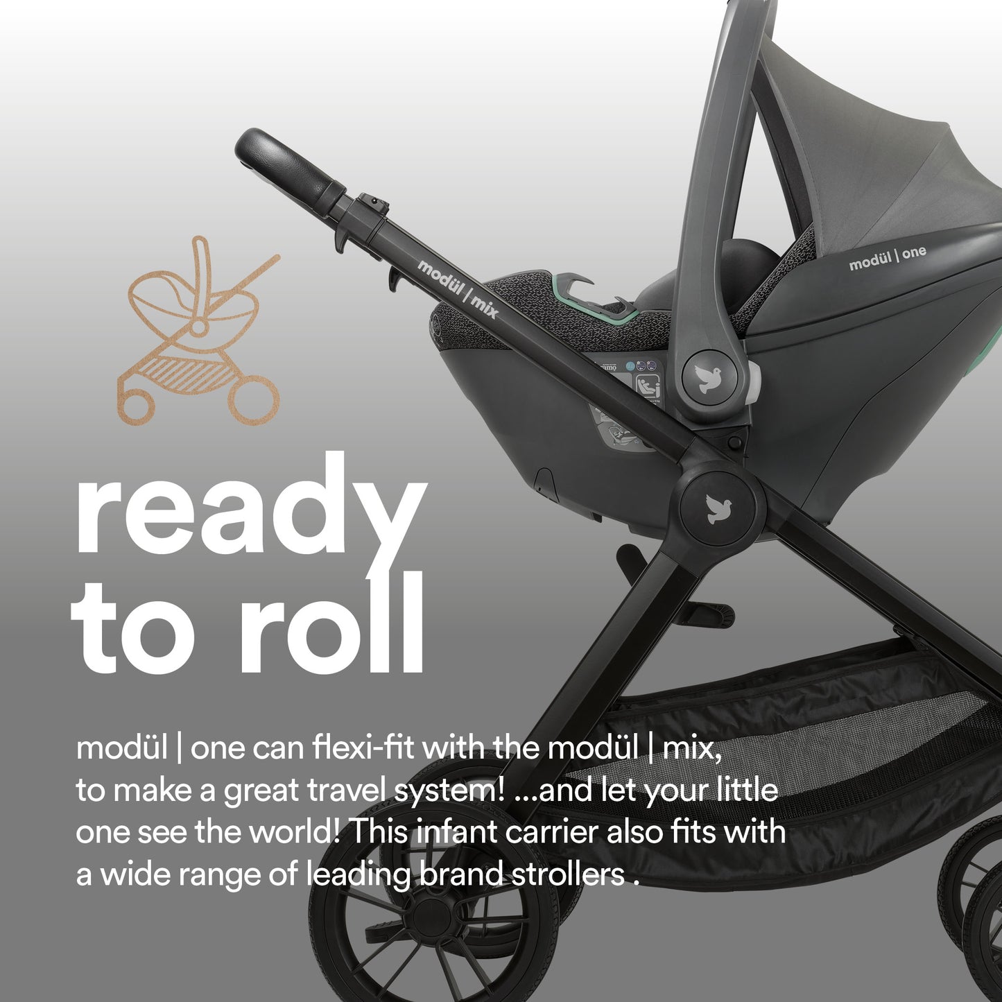 modül | mix  stroller + mono  carrycot + mix adapters + modül | i-Size family (inc. modül | hub-fix) (Orange Sunset)